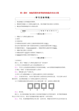 高中生物 第六章 细胞的生命历程 第1节 第1课时 细胞周期和高等植物细胞的有丝分裂学案 新人教版必修1-新人教版高一必修1生物学案