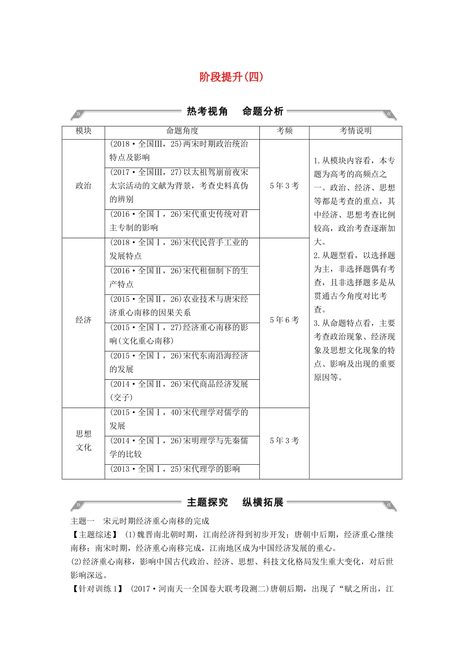 （通史版）高考历史一轮复习 阶段提升（四）古代中华文明的成熟与鼎盛——宋元学案（含解析）岳麓版-岳麓版高三全册历史学案_第1页