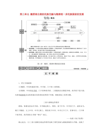 （通史版）新高考历史一轮复习 第三单元 魏晋南北朝的民族交融与隋唐统一多民族国家的发展 第1讲 魏晋、隋唐时期的政治制度学案 人民版-人民版高三全册历史学案