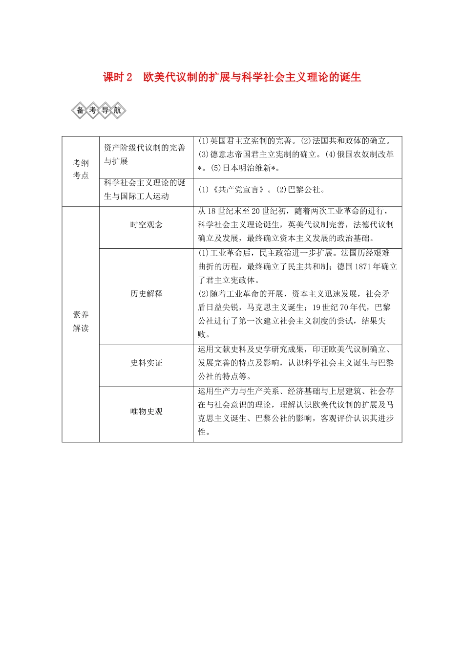 （通史版）高考历史一轮复习 阶段十三 西方工业文明的确立与纵深发展——两次工业革命时期的世界 课时2 欧美代议制的扩展与科学社会主义理论的诞生学案（含解析）岳麓版-岳麓版高三全册历史学案_第1页