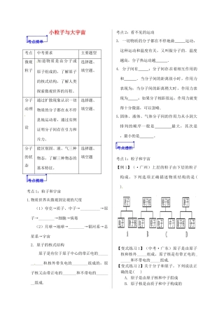 山东省郯城县中考物理 专题十一 热学 第1课时 小粒子与大宇宙复习学案-人教版初中九年级全册物理学案
