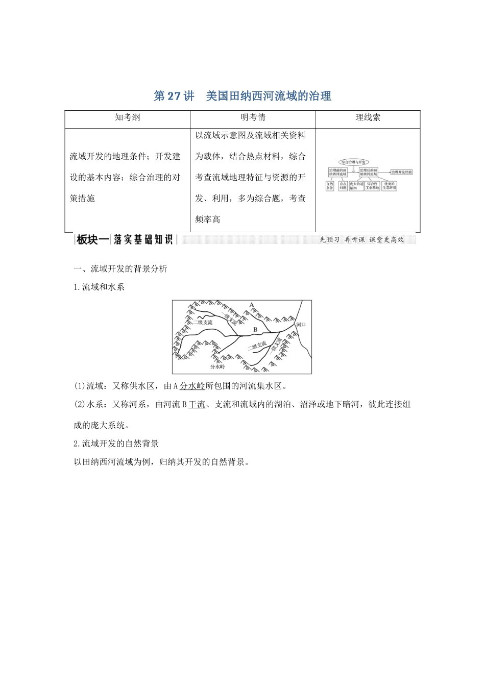 高考地理大一轮复习 第十单元 区域可持续发展 第27讲 美国田纳西河流域的治理学案 中图版-中图版高三全册地理学案_第1页