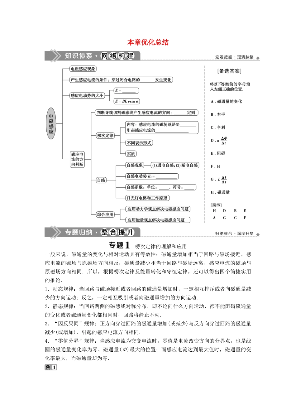 高中物理 第一章 电磁感应本章优化总结学案 教科版选修3-2-教科版高二选修3-2物理学案_第1页
