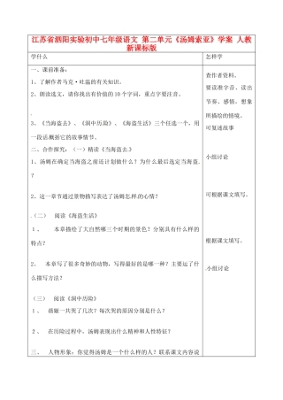 江苏省泗阳实验初中七年级语文 第二单元《汤姆索亚》学案 人教新课标版