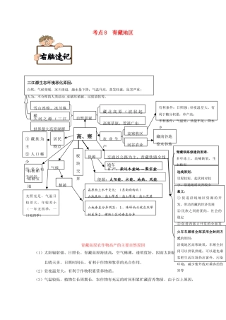 备战高考地理《右脑速记左脑速练》中国地理篇 考点08 青藏地区学案-人教版高三全册地理学案