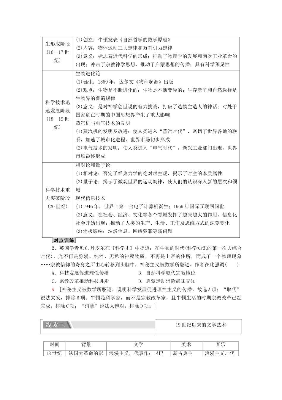 （统考版）高考历史二轮复习 第二篇 考前回扣 巩固保分 第四辑 专题回扣保温 紧扣必备知识 板块3 专题11 滥觞—西方人文精神及近代科技文化学案（含解析）-人教版高三全册历史学案_第2页