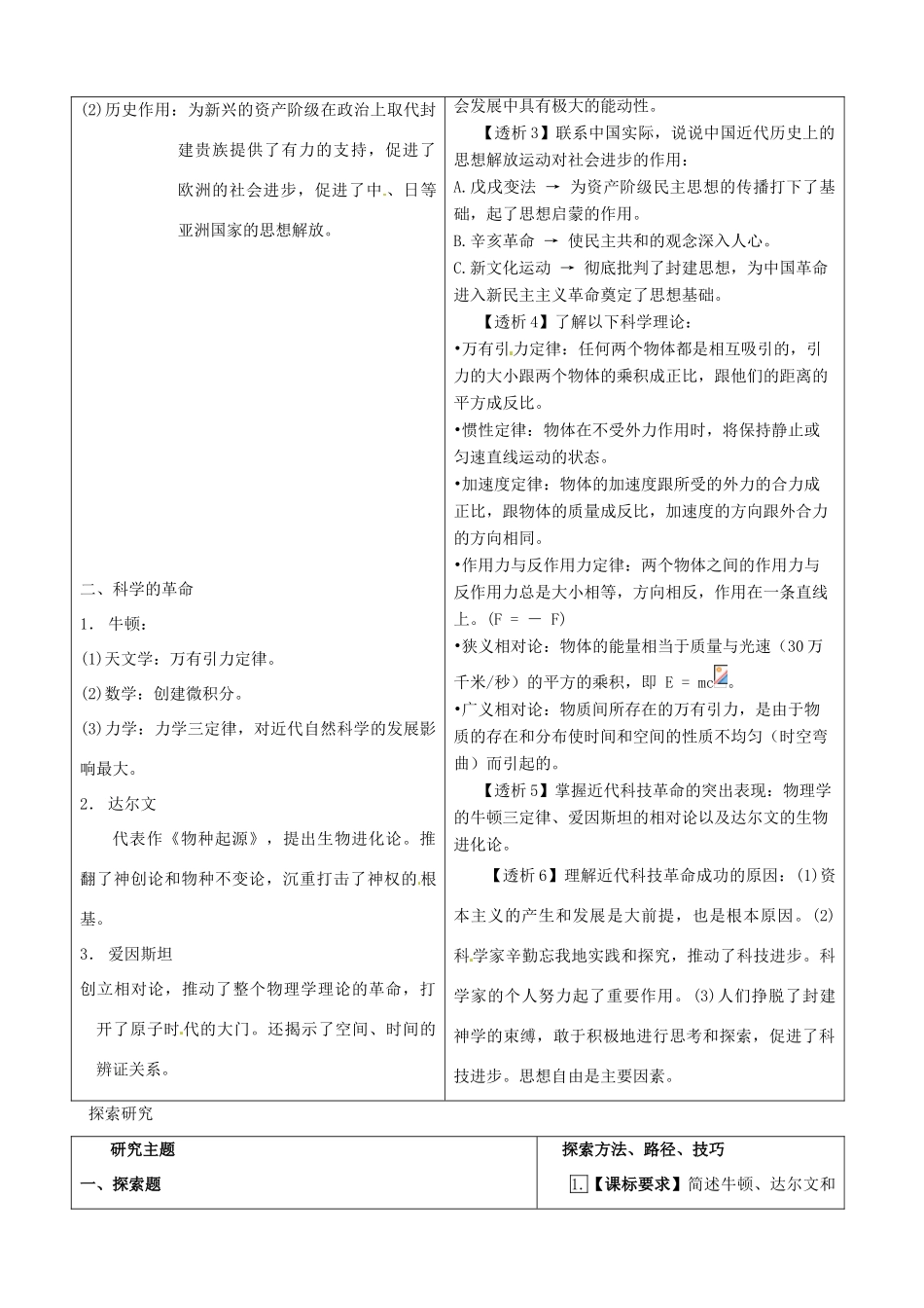 九年级历史上册 8.22《科学和思想的力量》学案 人教新课标版_第2页