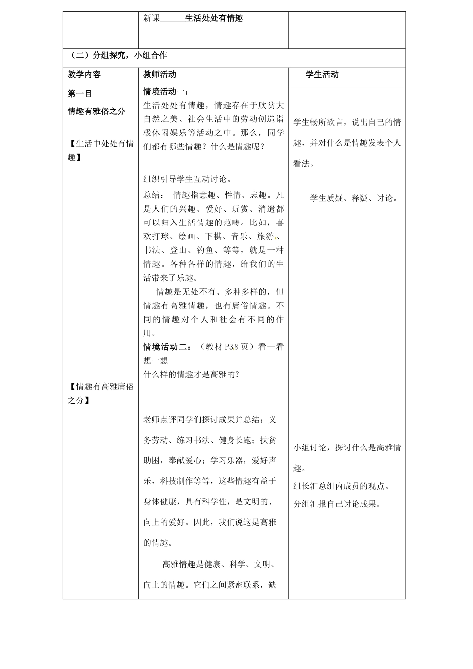七年级政治下册 第十四课《追求高雅情趣 品味美好生活》第一框学案 鲁教版  _第2页