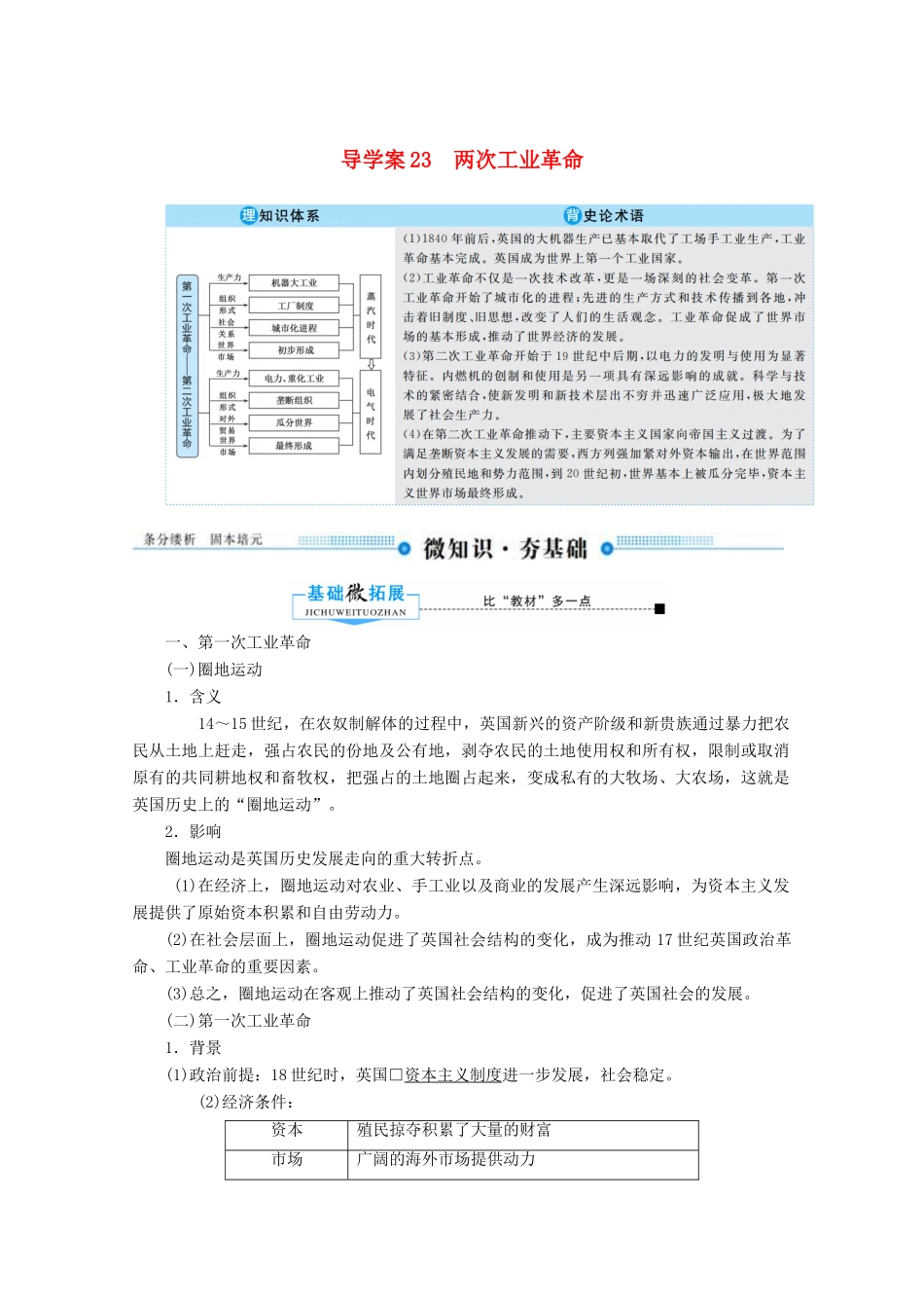 （赢在微点）高考历史总复习 23 两次工业革命导学案（含解析）新人教版-新人教版高三全册历史学案_第1页