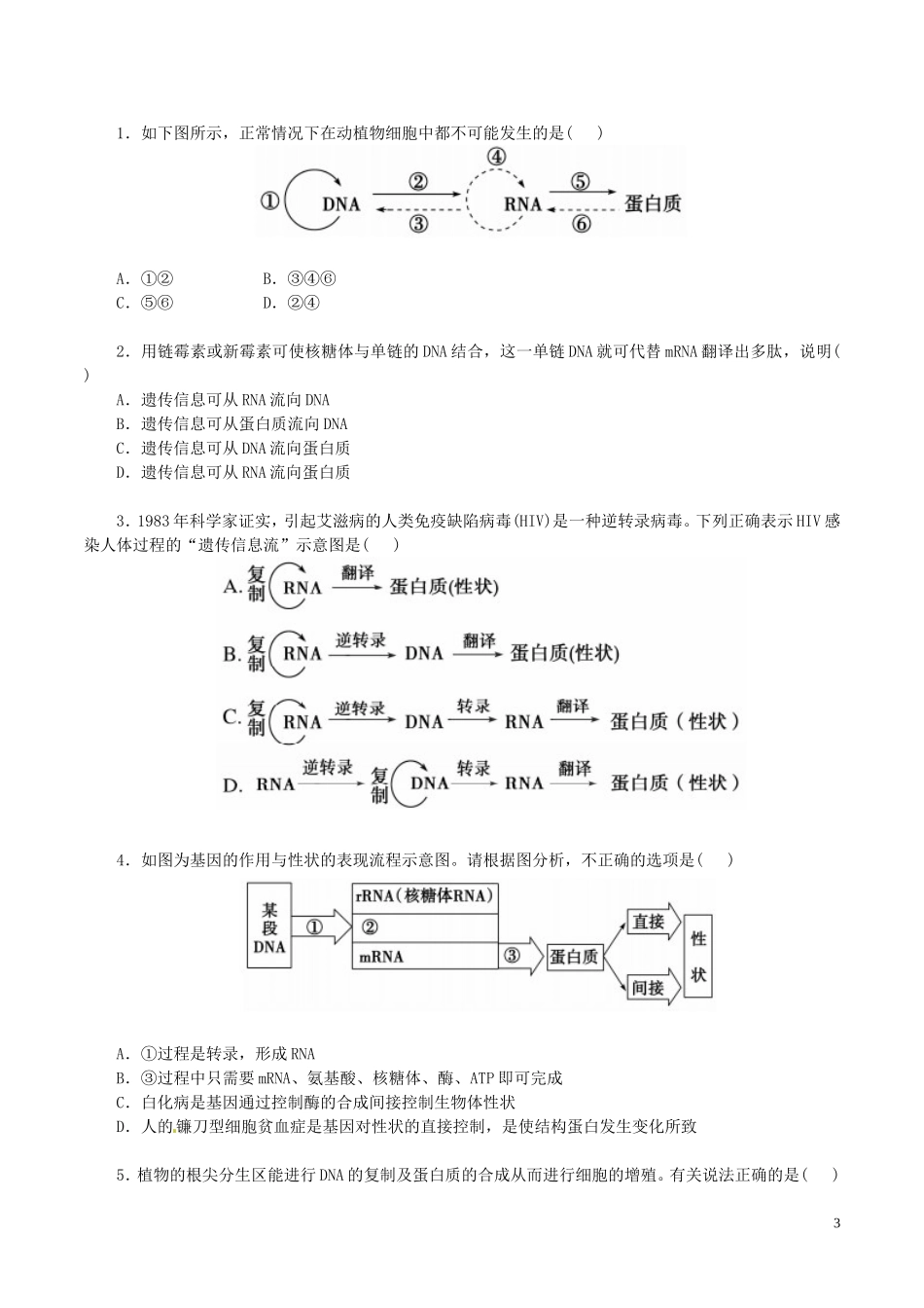 高中生物 第五章 基因突变及其他变异 5.1基因突变和基因重组学案 新人教版必修2-新人教版高一必修2生物学案_第3页