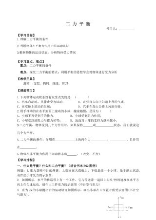 九年级物理二 力 平 衡学案新人教版
