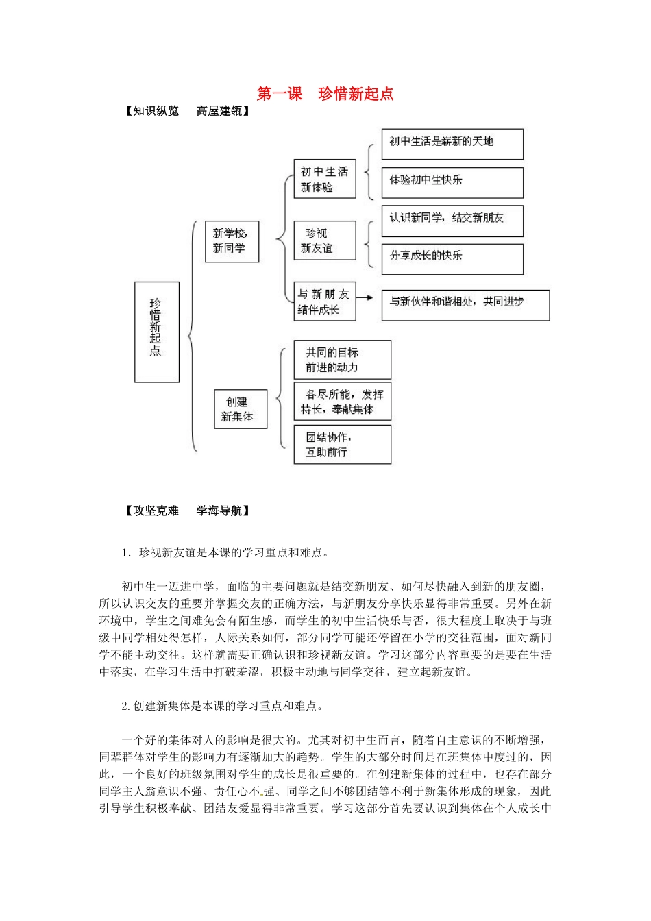 七年级政治上册 第一课 珍惜新起点导学与测评 新人教版-新人教版初中七年级上册政治学案_第1页