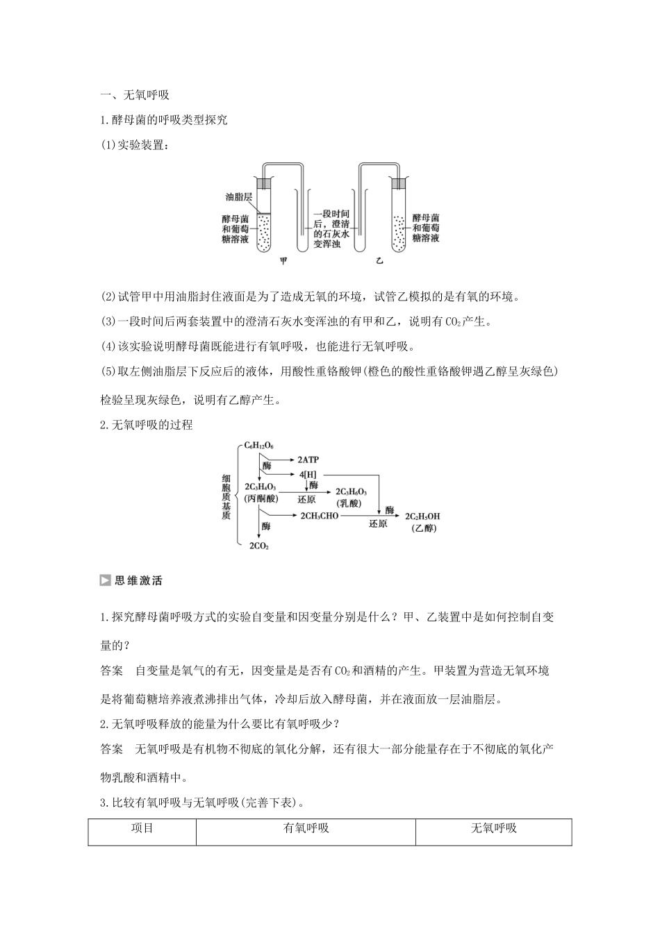 高中生物 第四章 光合作用和细胞呼吸 4.3.2 无氧呼吸与细胞呼吸原理的应用学案 新人教版必修1-新人教版高一必修1生物学案_第2页