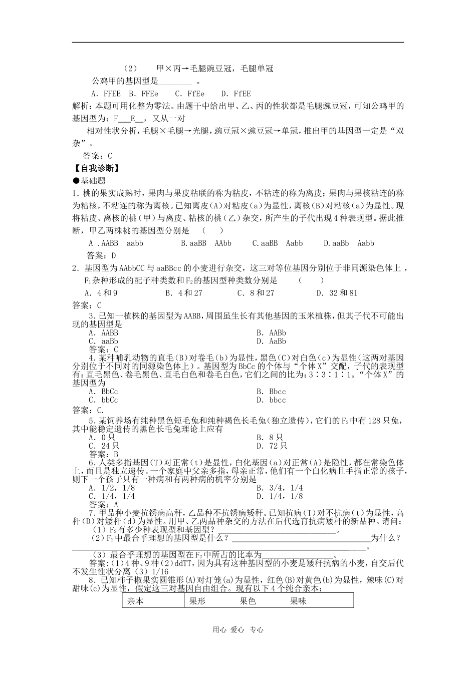 高中生物：1.2《自由组合定律》学案（浙科版必修2）_第3页