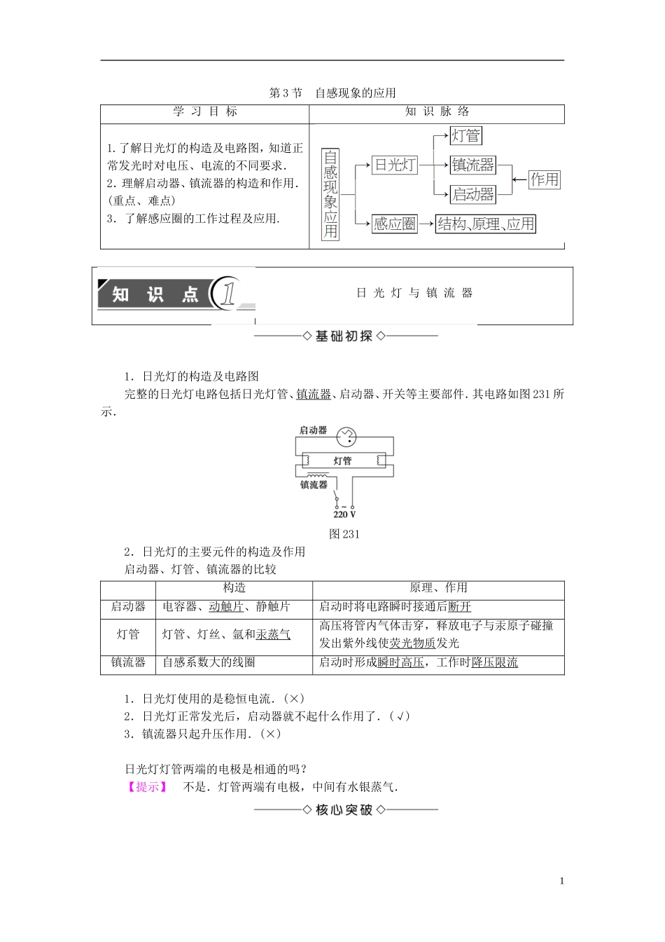 高中物理 第2章 楞次定律和自感现象 第3节 自感现象的应用教师用书 鲁科版选修3-2-鲁科版高中选修3-2物理学案_第1页