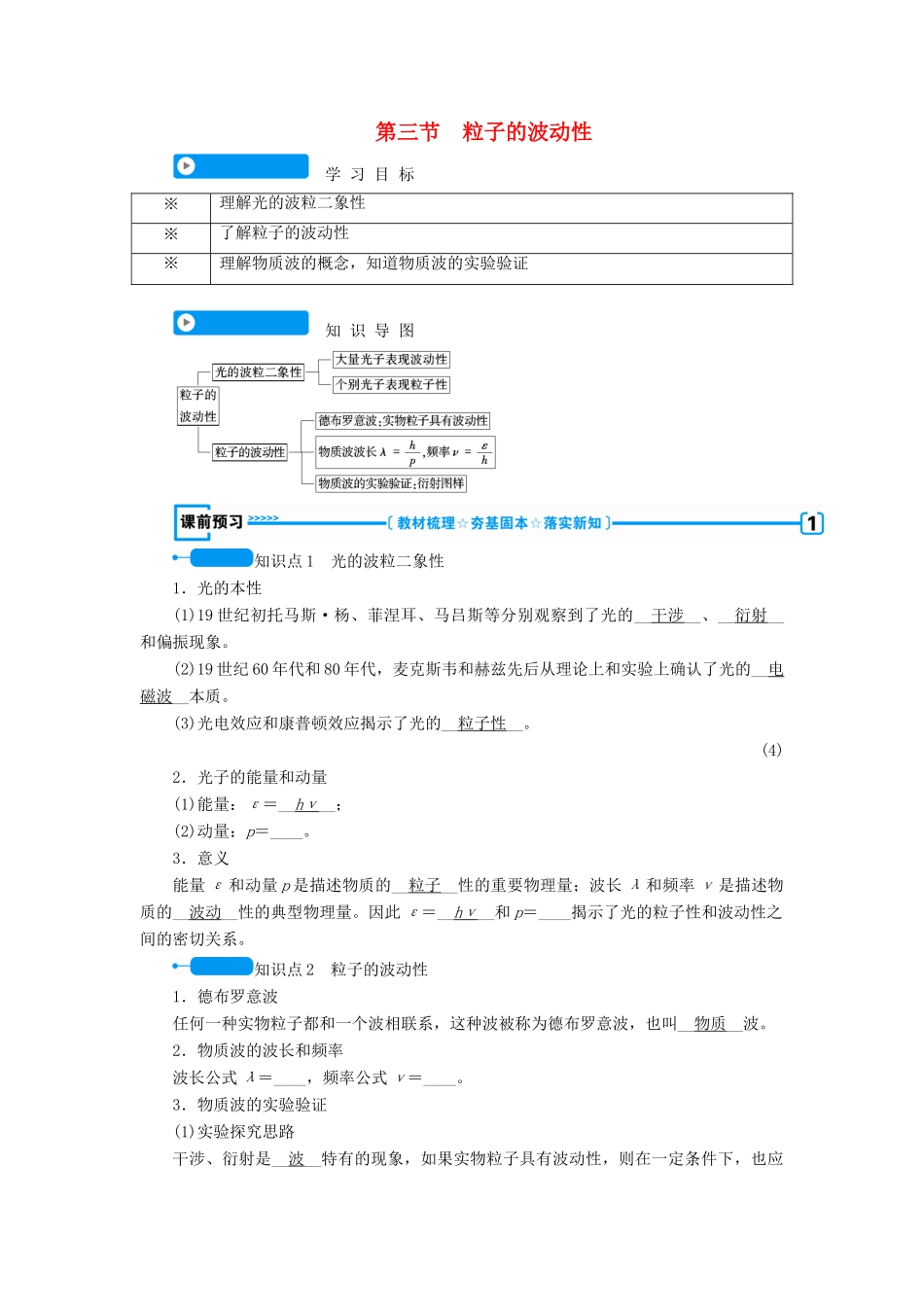 高中物理 第十七章 波粒二象性 第三节 粒子的波动性学案 新人教版选修3-5-新人教版高二选修3-5物理学案_第1页