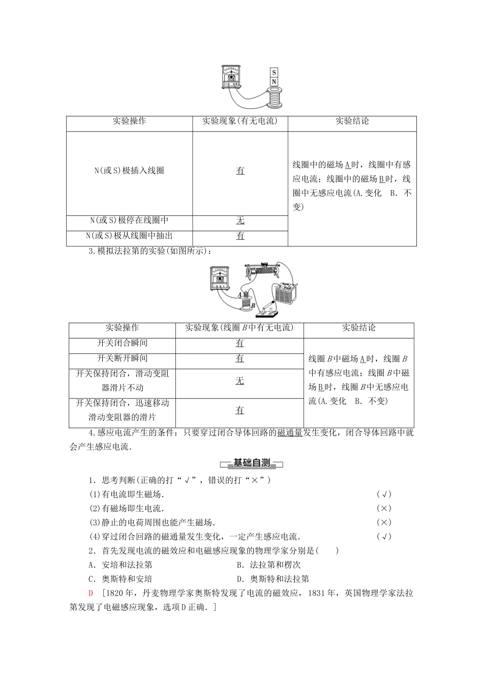 高中物理 第4章 电磁感应 1 划时代的发现 2 探究感应电流的产生条件学案 新人教版选修3-2-新人教版高中选修3-2物理学案_第2页