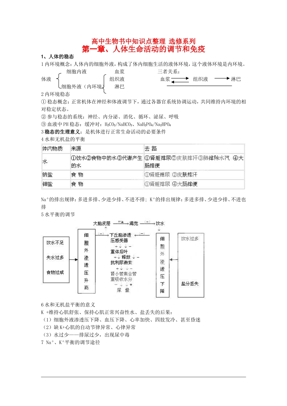 高中生物：第1章《人体生命活动的调节和免疫》学案（旧人教版选修）_第1页