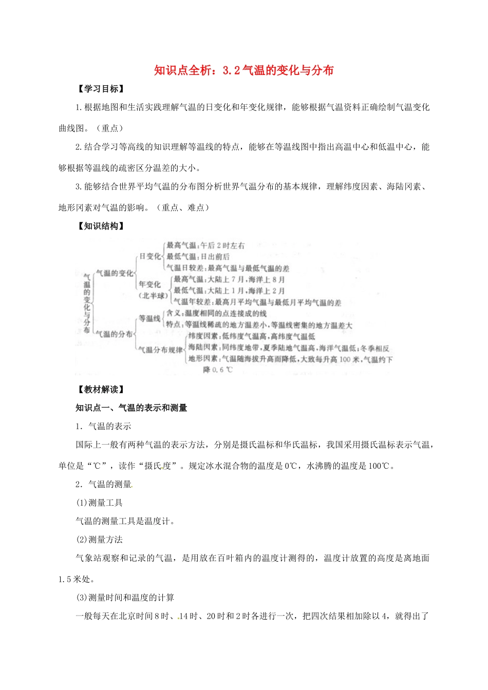 辽宁省凌海市七年级地理上册 3.2 气温的变化与分布知识点全析 （新版）新人教版-（新版）新人教版初中七年级上册地理学案_第1页