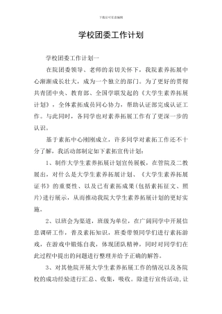 学校团委工作计划