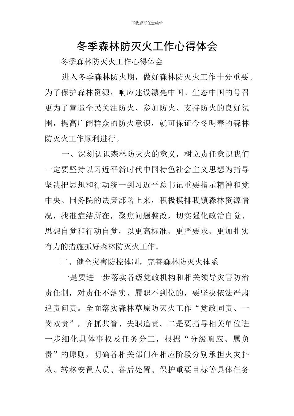 冬季森林防灭火工作心得体会_第1页