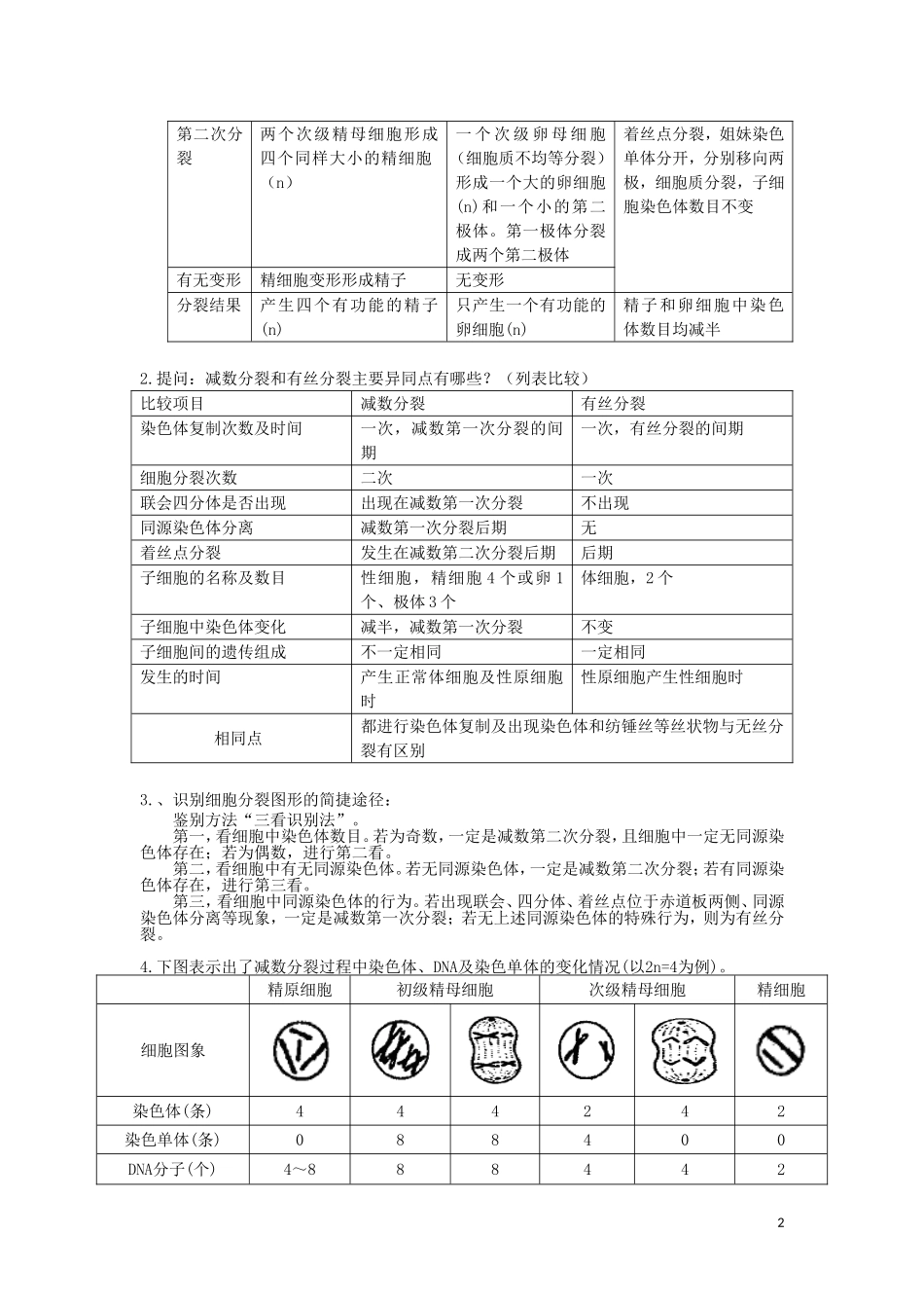 高中生物 第二章第1节 减数分裂和受精作用第2课时导学案 新人教版必修2_第2页