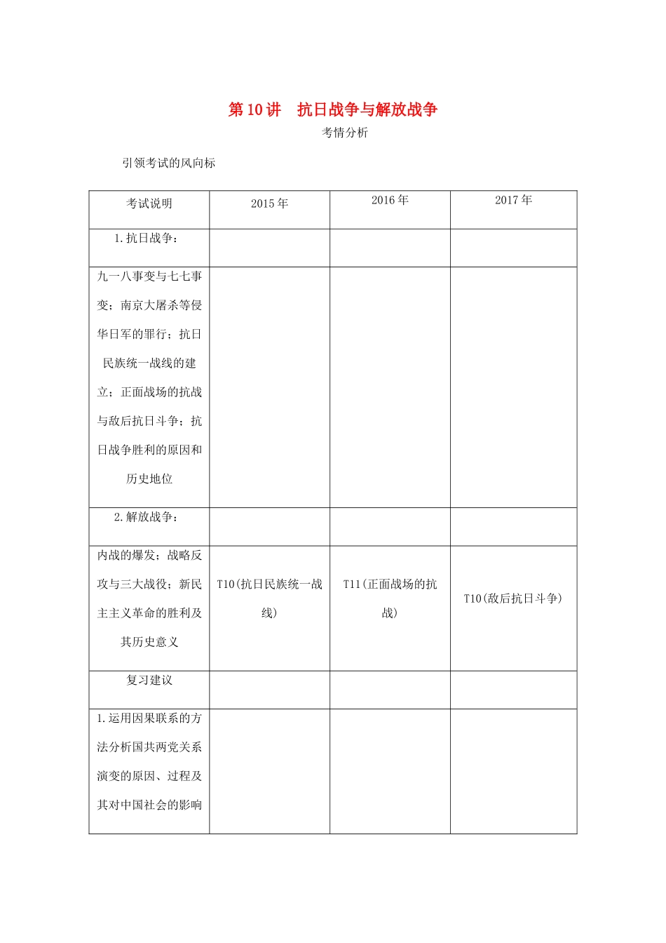 （江苏专版）高考历史总复习 第四单元 近代中国反侵略 第10讲 抗日战争与解放战争学案-人教版高三全册历史学案_第1页
