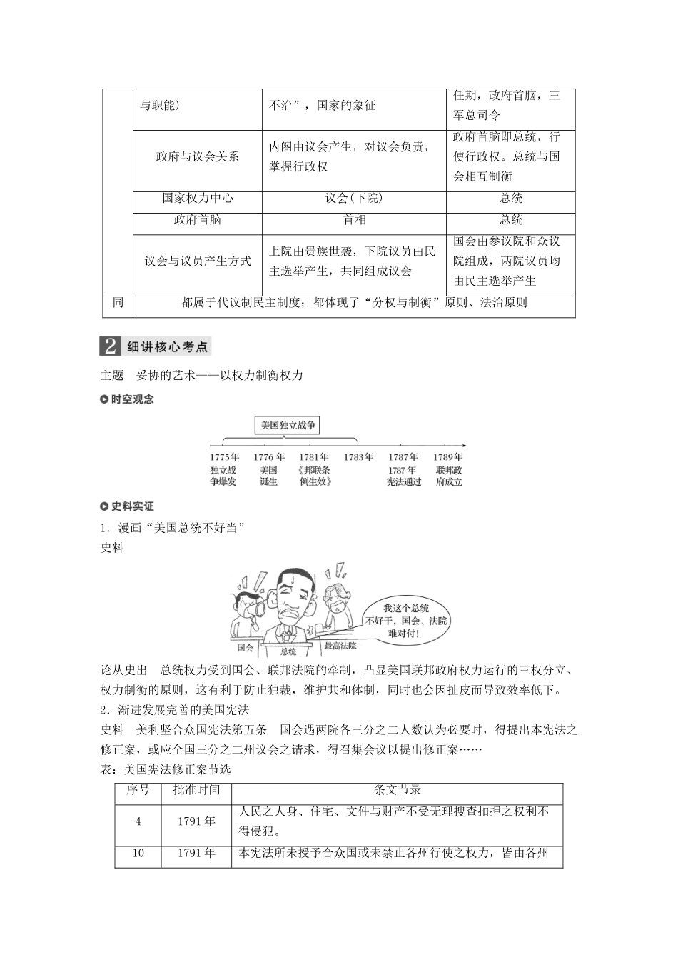 （浙江选考）高考历史一轮总复习 专题六 近代西方民主政治的确立与发展和解放人类的阳光大道 考点15 美国宪法学案-人教版高三全册历史学案_第2页