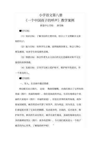 一个中国孩子的呼声教学案例