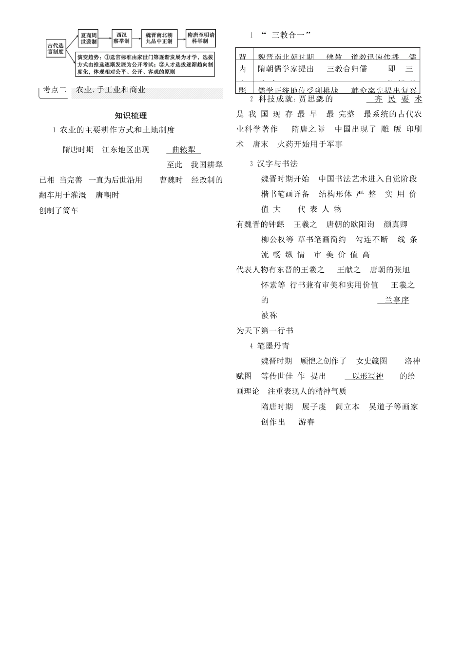 （全国通史版）高考历史总复习 专题三 中国古代文明的曲折与繁荣——魏晋至隋唐学案-人教版高三全册历史学案_第2页