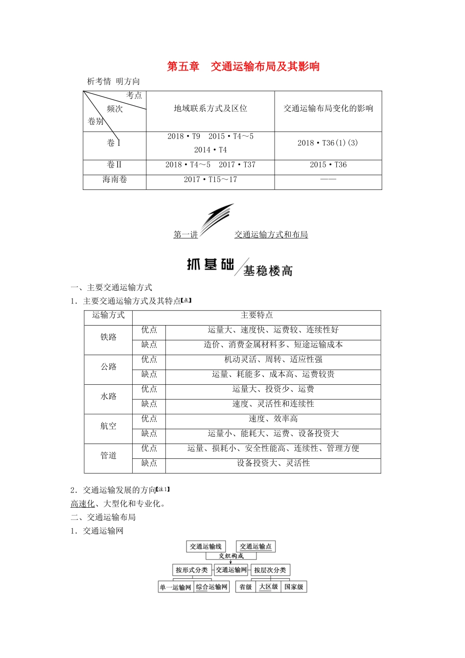 版高考地理一轮复习 第二模块 人文地理 第五章 交通运输布局及其影响 第一讲 交通运输方式和布局学案（含解析）新人教版-新人教版高三全册地理学案_第1页
