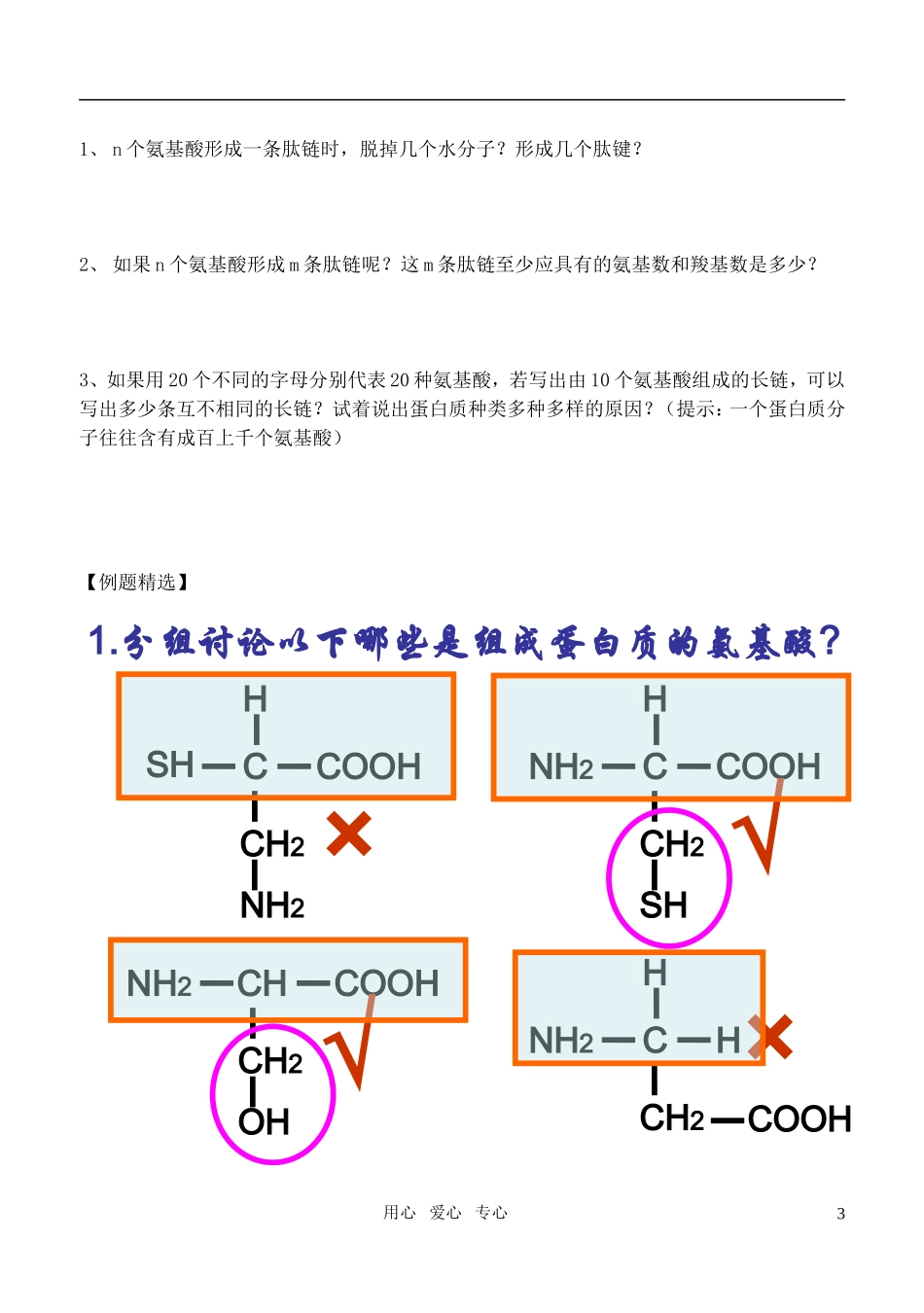 高中生物 第二章第一节蛋白质学案 人教版_第3页