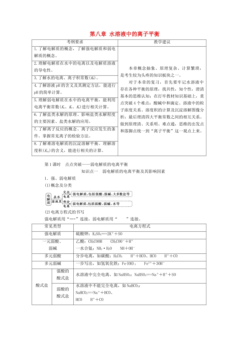 （通用版）高考化学一轮复习 第八章 水溶液中的离子平衡 8.1 点点突破 弱电解质的电离平衡学案（含解析）-人教版高三全册化学学案_第1页