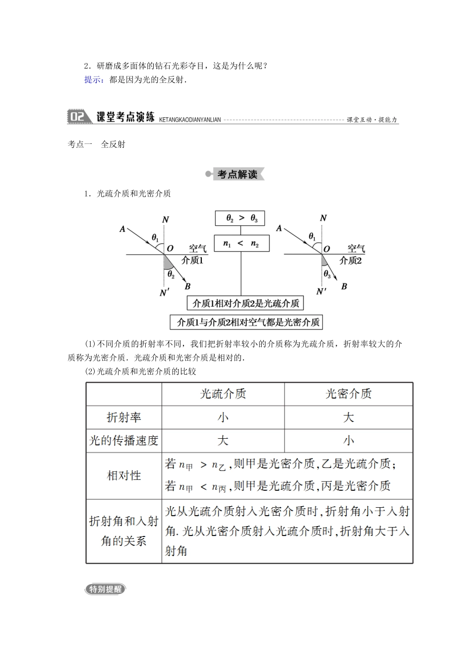 高中物理 第十三章 光 2 全反射学案 新人教版选修3-4-新人教版高二选修3-4物理学案_第2页