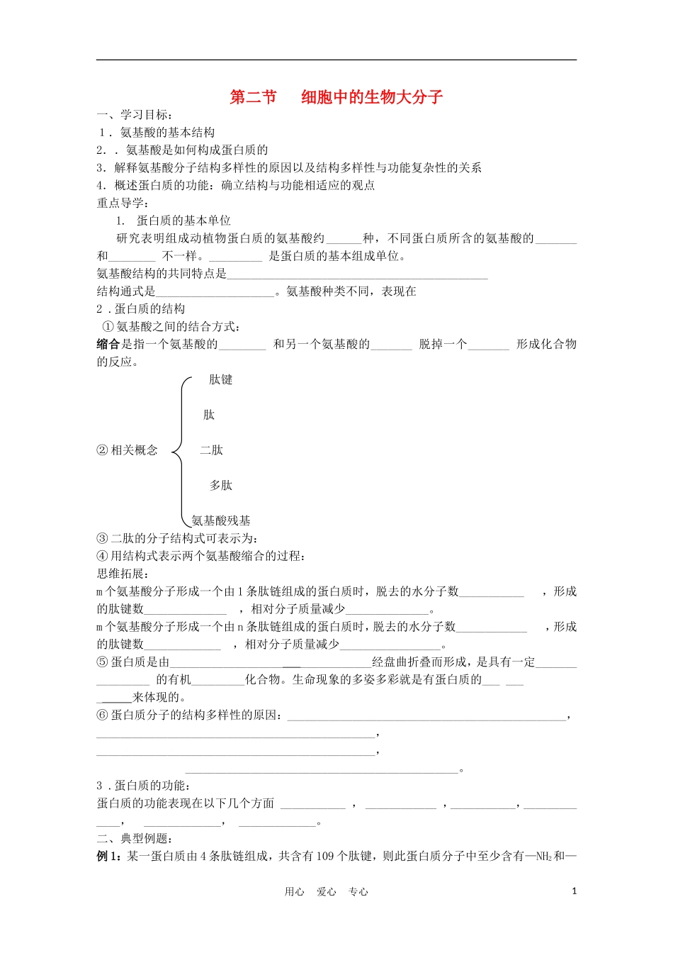 高中生物《细胞中的生物大分子》学案2 苏教版必修1_第1页