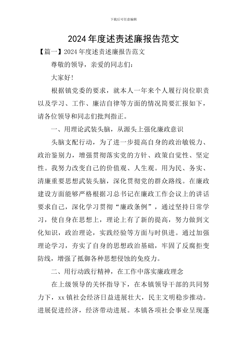 2024年度述责述廉报告范文_第1页