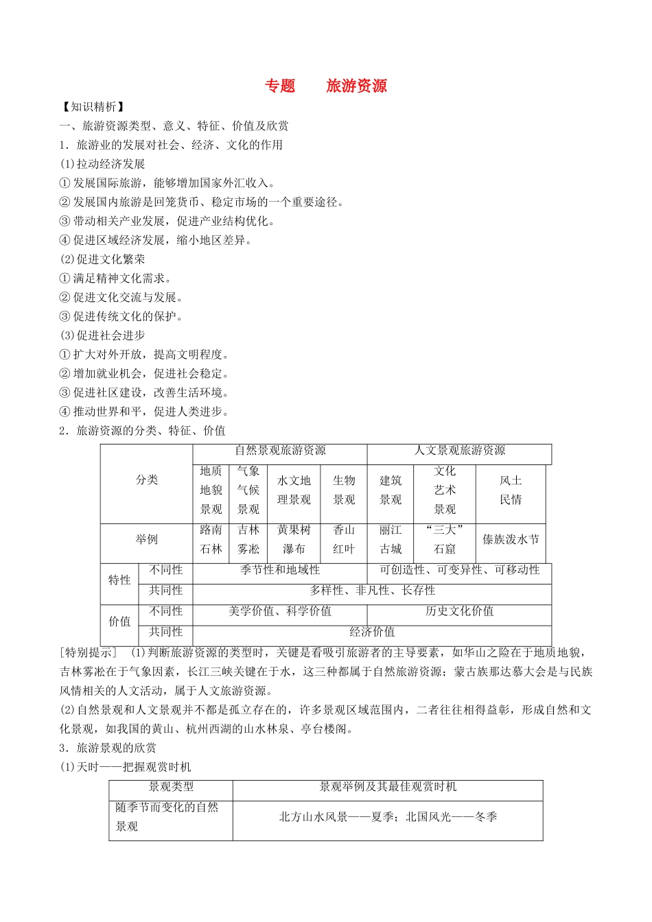 高考地理二轮复习微专题要素探究与设计 专题14.1 旅游地理学案-人教版高三全册地理学案_第1页