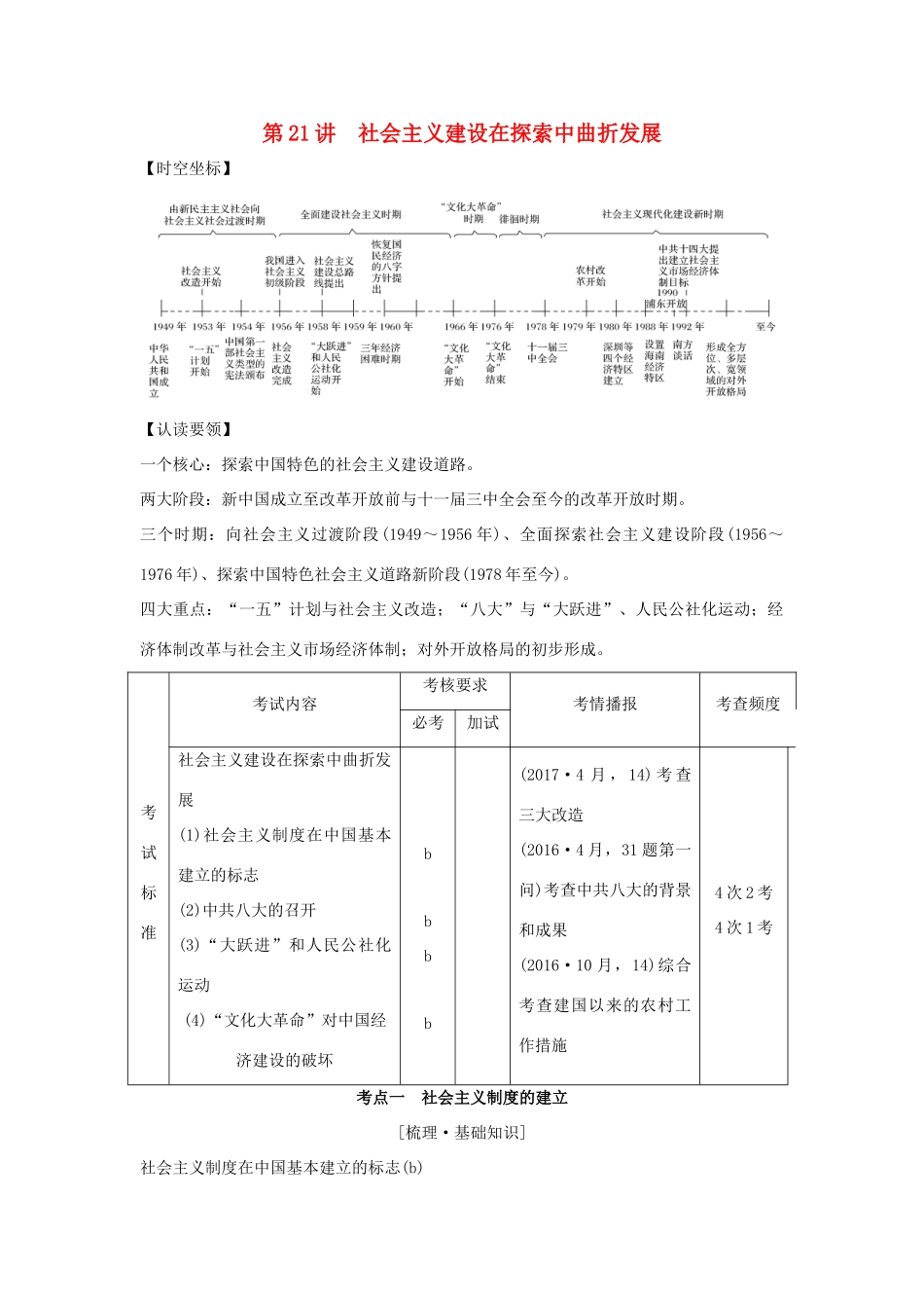 （浙江专版）高考历史大一轮复习 专题九 中国社会主义建设道路的探索 第21讲 社会主义建设在探索中曲折发展学案-人教版高三全册历史学案_第1页