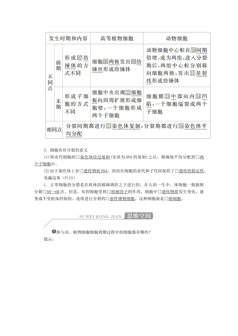 高中生物 第六章 细胞的生命历程 第1节 第2课时 动物细胞有丝分裂及观察根尖分生区组织细胞有丝分裂实验学案 新人教版必修1-新人教版高一必修1生物学案_第2页