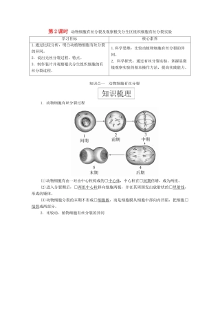高中生物 第六章 细胞的生命历程 第1节 第2课时 动物细胞有丝分裂及观察根尖分生区组织细胞有丝分裂实验学案 新人教版必修1-新人教版高一必修1生物学案