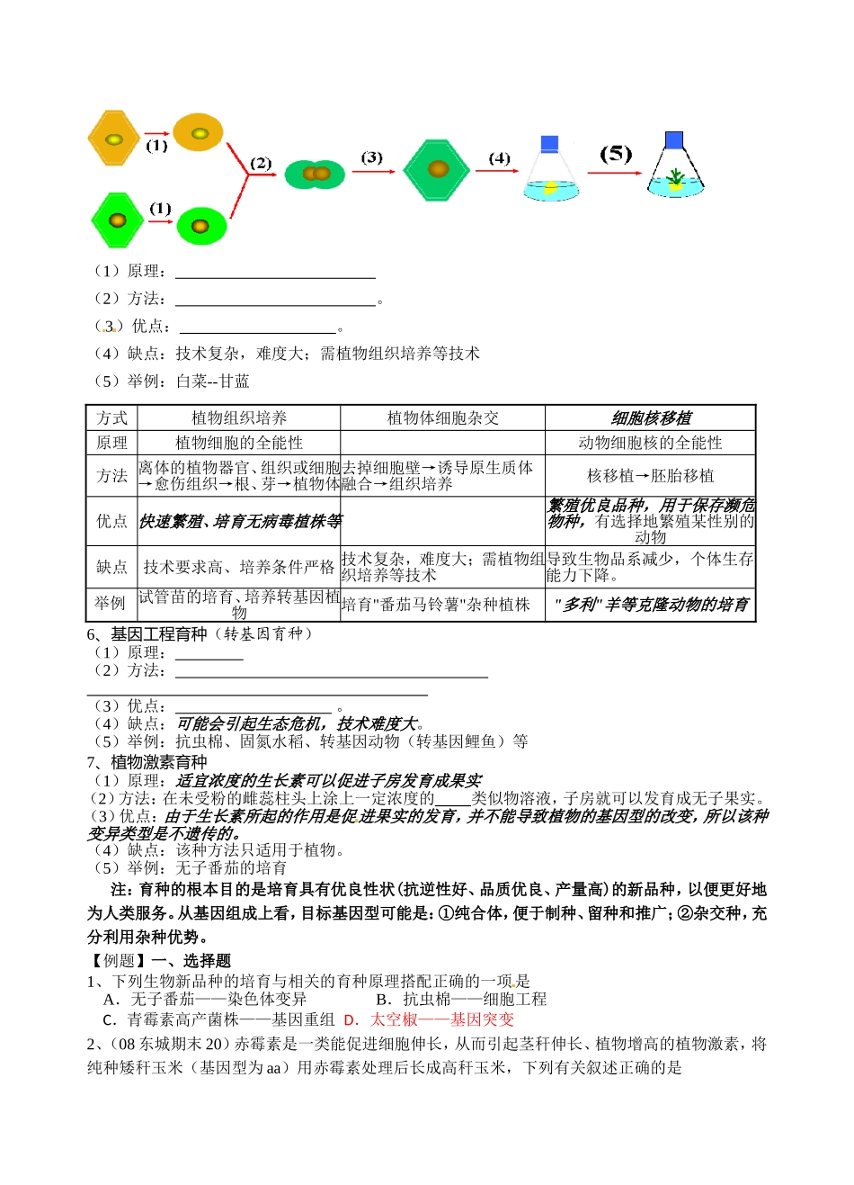 高中生物：2-10 育种方法专题（填空） 学案浙科版必修2_第2页