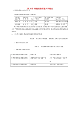 高中生物学业水平测试复习 第4讲 细胞的物质输入和输出学案-人教版高二全册生物学案