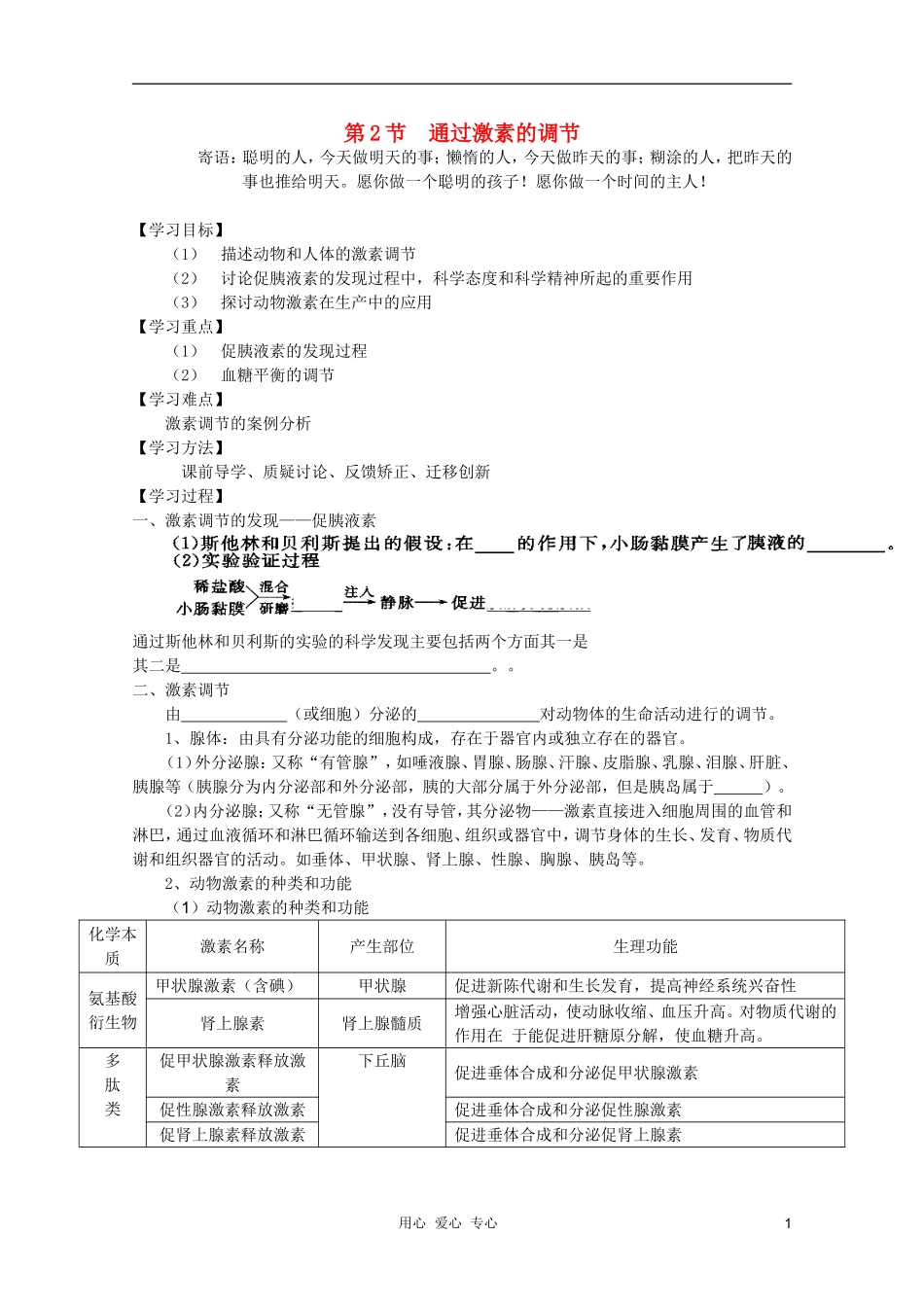 高中生物 通过激素的调节学案 新人教版必修3_第1页