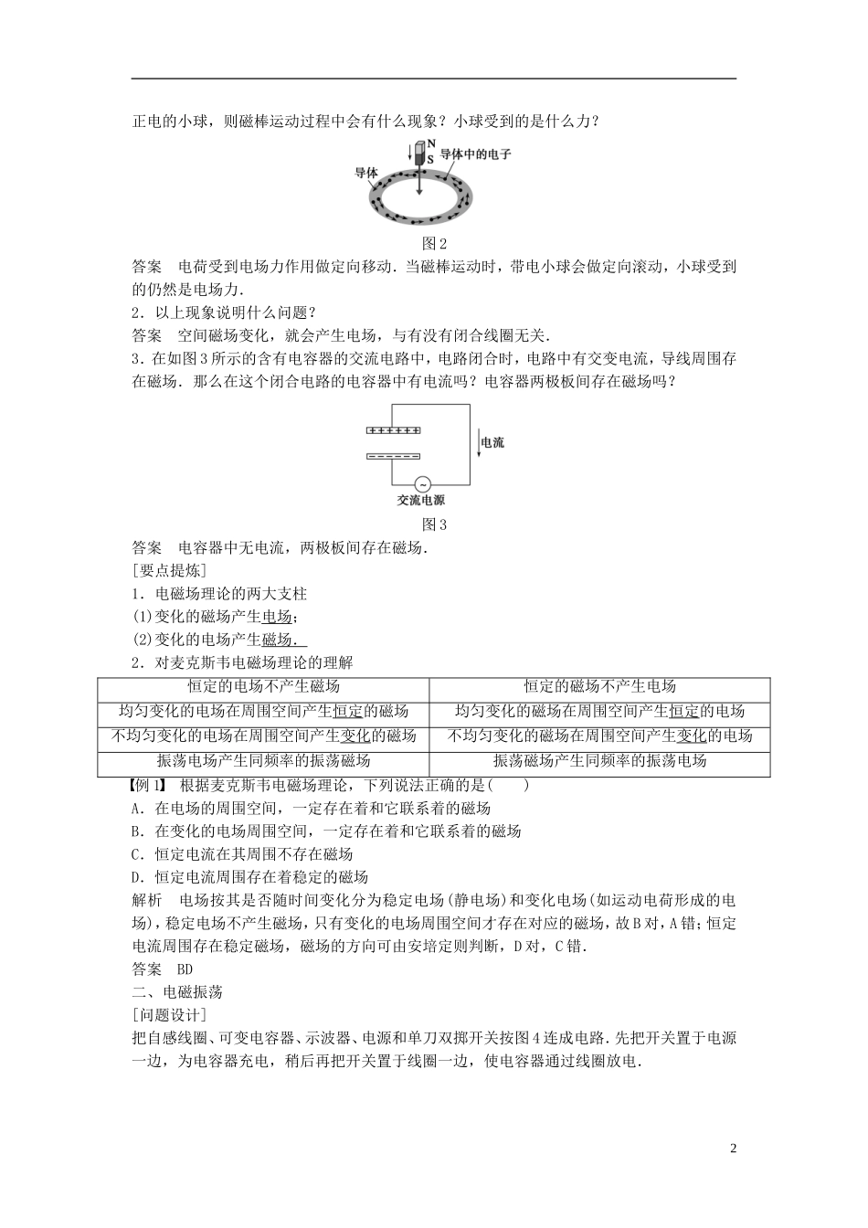 高中物理 第3章 电磁场与电磁波 3.1 麦克斯韦的电磁场理论 电磁波的发现学案 沪科版选修3-4-沪科版高二选修3-4物理学案_第2页