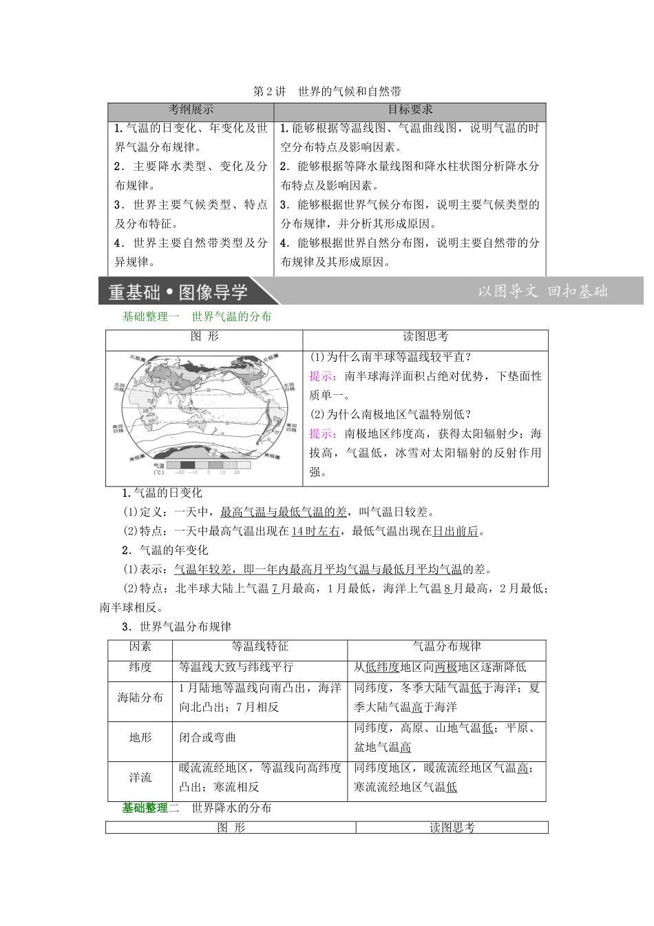 高考地理大一轮复习 第3部分 世界地理 第1章 世界地理概况 第2讲 世界的气候和自然带学案-人教版高三全册地理学案_第1页