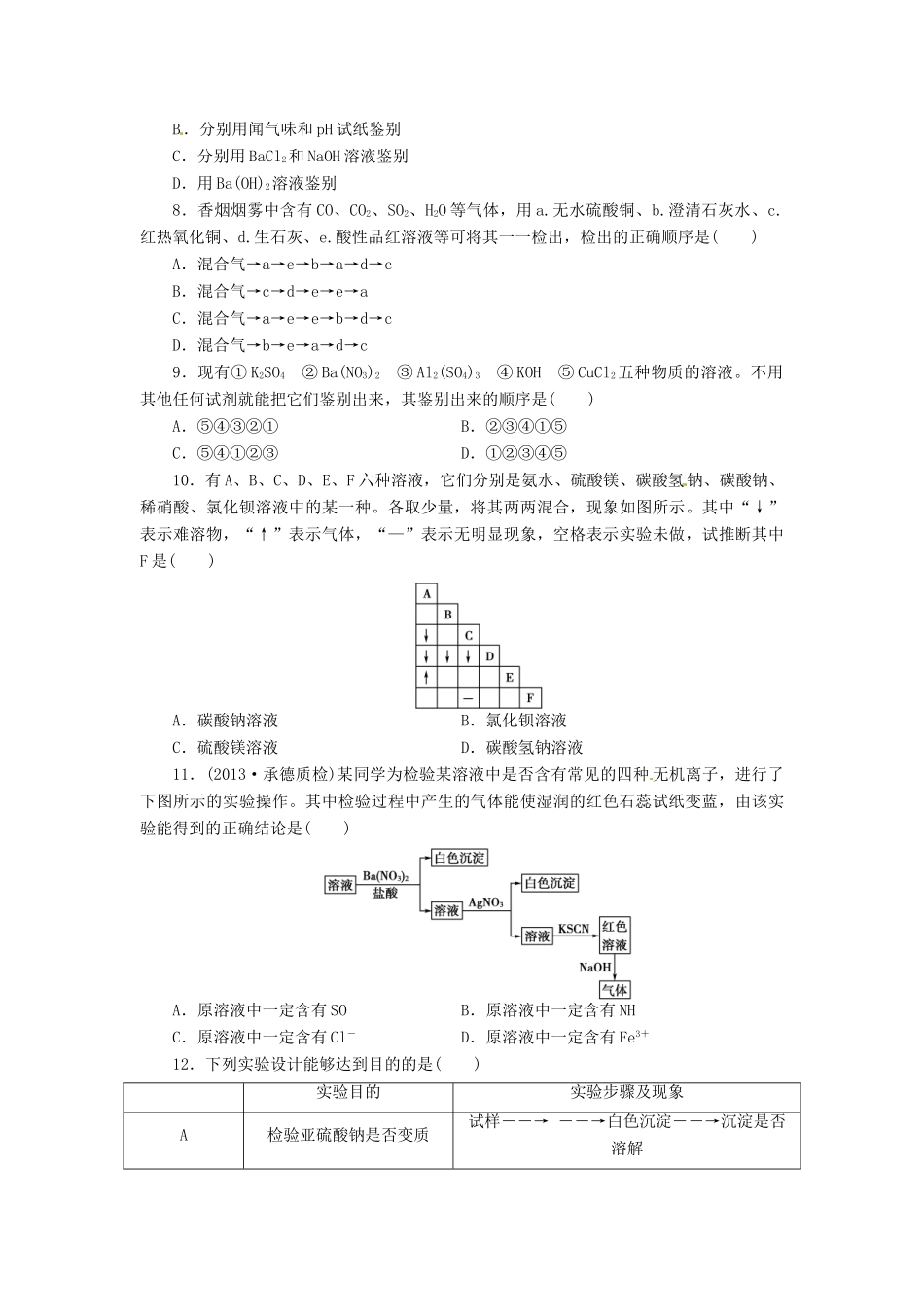 【金版新学案】高考化学总复习 课时作业三十二 物质的检验、分离和提纯 鲁科版_第2页