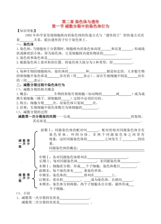 高中生物：2-3 染色体与遗传（减数分裂） 学案浙科版必修2
