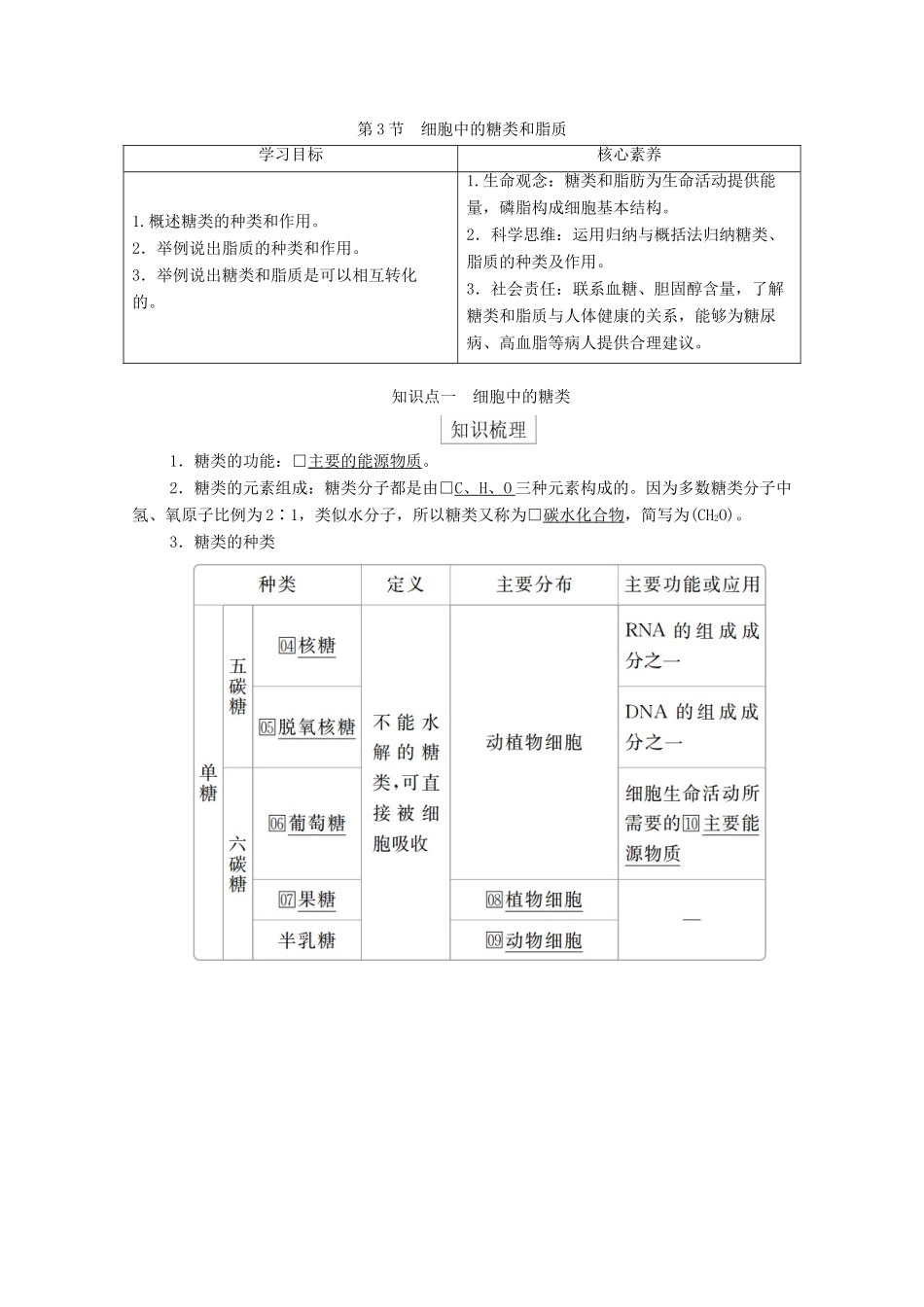 高中生物 第二章 组成细胞的分子 第3节 细胞中的糖类和脂质学案 新人教版必修1-新人教版高一必修1生物学案_第1页