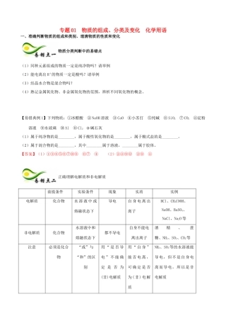 备考高考化学150天全方案之纠错补缺 专题01 物质的组成学案（含解析）-人教版高三全册化学学案