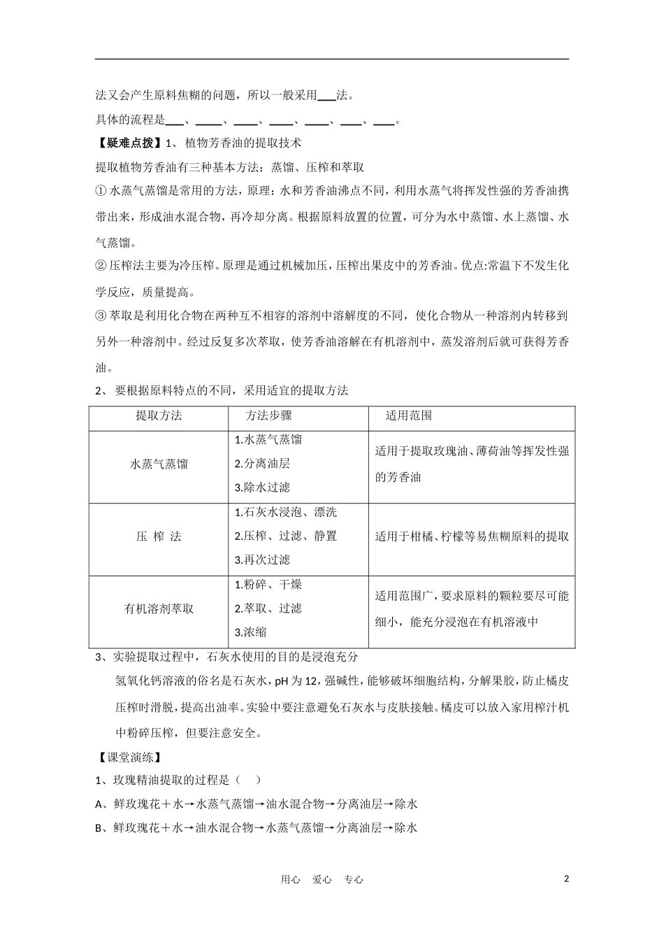高中生物《植物芳香油的提取》学案3 新人教版选修1_第2页